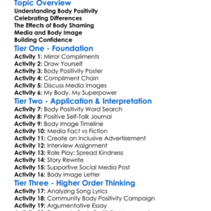 Body Positivity Worksheet Activity Booklet