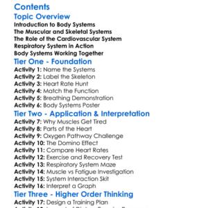 Body Systems And Exercise Response Worksheet Activity Booklet