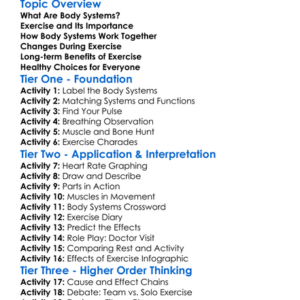Body Systems And Exercise Worksheet Activity Booklet