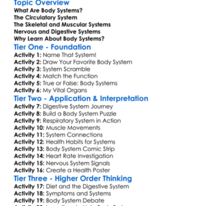 Body Systems And Functions Worksheet Activity Booklet