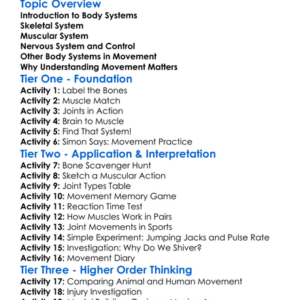 Body Systems And Movement Worksheet Activity Booklet