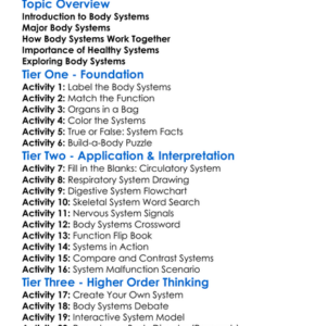 Body Systems And Their Functions Worksheet Activity Booklet