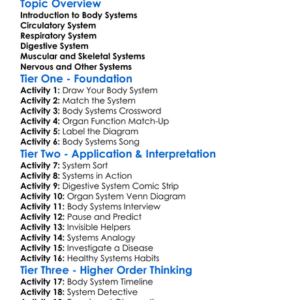 Body Systems Overview Worksheet Activity Booklet