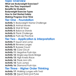 Bodyweight Exercises Worksheet Activity Booklet