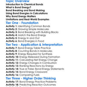 Bond Energy Calculations Worksheet Activity Booklet