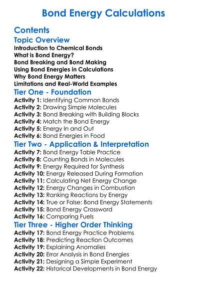 Bond Energy Calculations Worksheet Activity Booklet