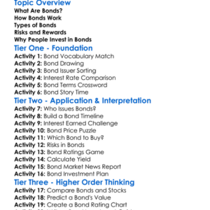 Bonds And Fixed Income Securities Worksheet Activity Booklet