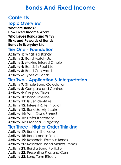 Bonds And Fixed Income Worksheet Activity Booklet