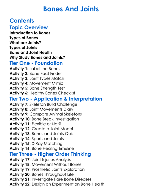 Bones And Joints Worksheet Activity Booklet