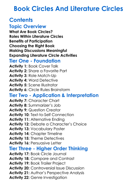 Book Circles And Literature Circles Worksheet Activity Booklet