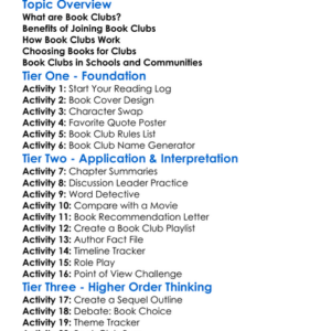 Book Clubs Worksheet Activity Booklet