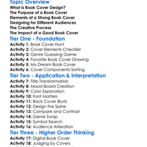 Book Cover Design Worksheet Activity Booklet