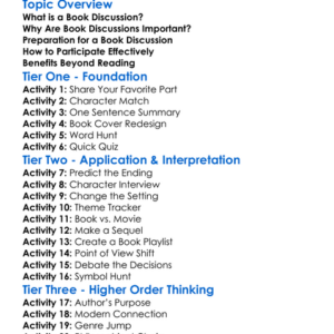 Book Discussions Worksheet Activity Booklet