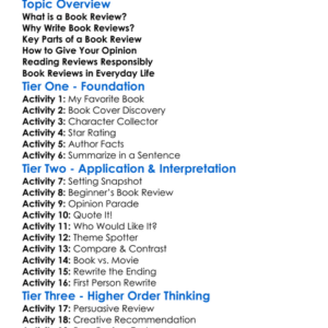 Book Reviews Worksheet Activity Booklet