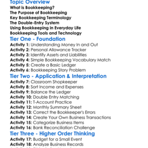 Bookkeeping Worksheet Activity Booklet
