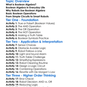 Boolean Algebra In Robotics Worksheet Activity Booklet
