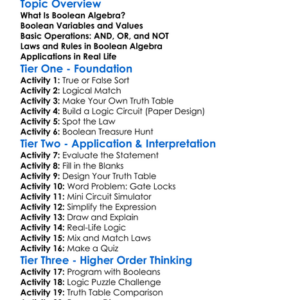 Boolean Algebra Worksheet Activity Booklet