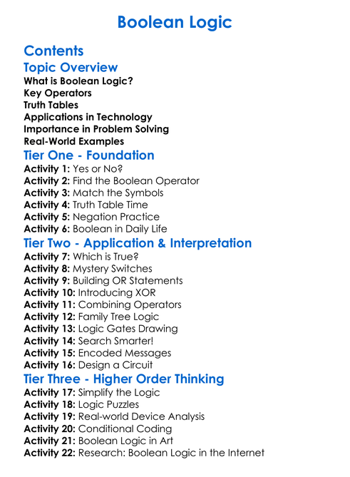 Boolean Logic Worksheet Activity Booklet