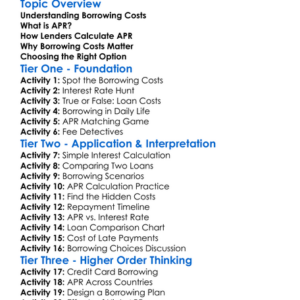 Borrowing Costs And Apr Worksheet Activity Booklet