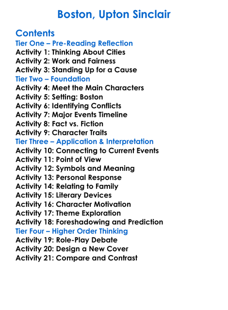 Boston Upton Sinclair Worksheet Activity Booklet