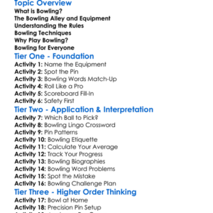 Bowling Basics Worksheet Activity Booklet