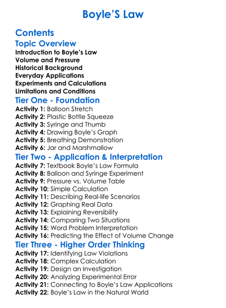 Boyles Law Worksheet Activity Booklet