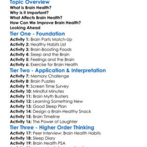 Brain Health Worksheet Activity Booklet