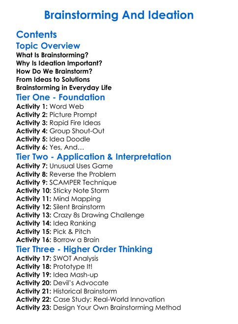 Brainstorming And Ideation Worksheet Activity Booklet