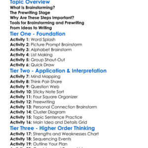 Brainstorming And Prewriting Worksheet Activity Booklet