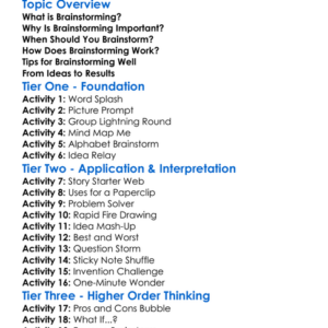Brainstorming Ideas Worksheet Activity Booklet
