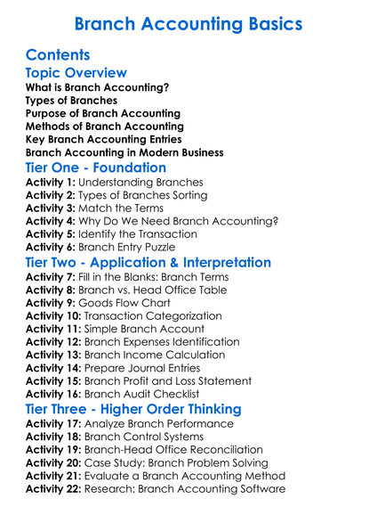 Branch Accounting Basics Worksheet Activity Booklet