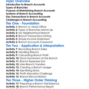 Branch Accounts Worksheet Activity Booklet