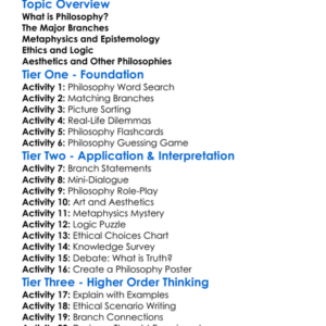 Branches Of Philosophy Worksheet Activity Booklet