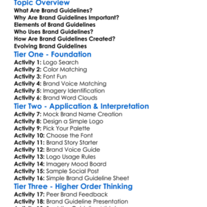 Brand Guidelines Creation Worksheet Activity Booklet