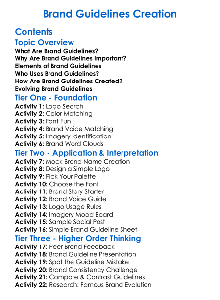 Brand Guidelines Creation Worksheet Activity Booklet