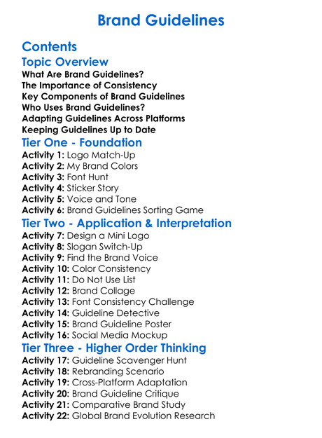 Brand Guidelines Worksheet Activity Booklet
