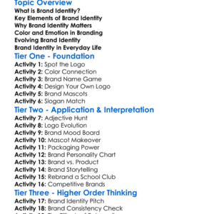 Brand Identity Basics Worksheet Activity Booklet