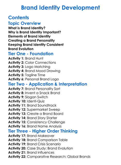 Brand Identity Development Worksheet Activity Booklet