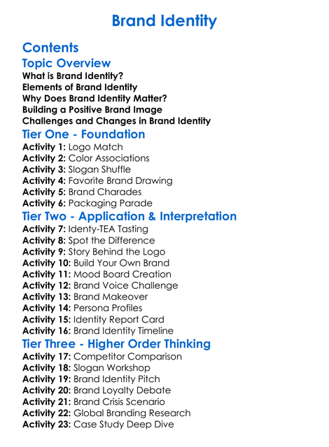Brand Identity Worksheet Activity Booklet