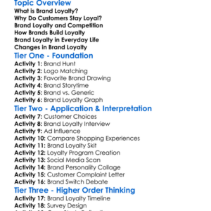 Brand Loyalty Worksheet Activity Booklet