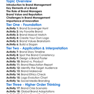 Brand Management Worksheet Activity Booklet