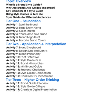 Brand Style Guides Worksheet Activity Booklet