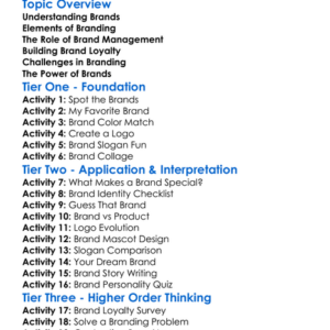Branding And Brand Management Worksheet Activity Booklet