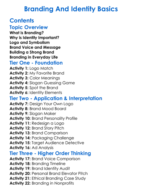 Branding And Identity Basics Worksheet Activity Booklet