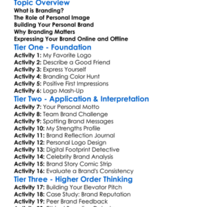Branding And Personal Image Worksheet Activity Booklet
