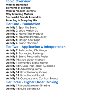 Branding And Product Identity Worksheet Activity Booklet