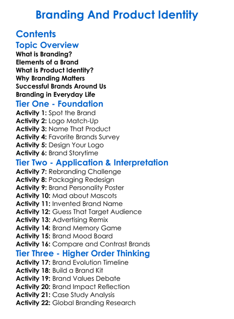 Branding And Product Identity Worksheet Activity Booklet