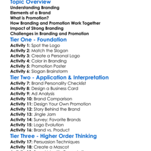 Branding And Promotion Worksheet Activity Booklet