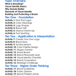 Branding And Visual Identity Worksheet Activity Booklet