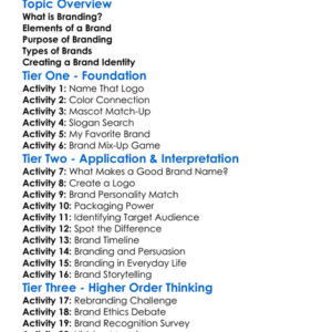 Branding Concepts Worksheet Activity Booklet